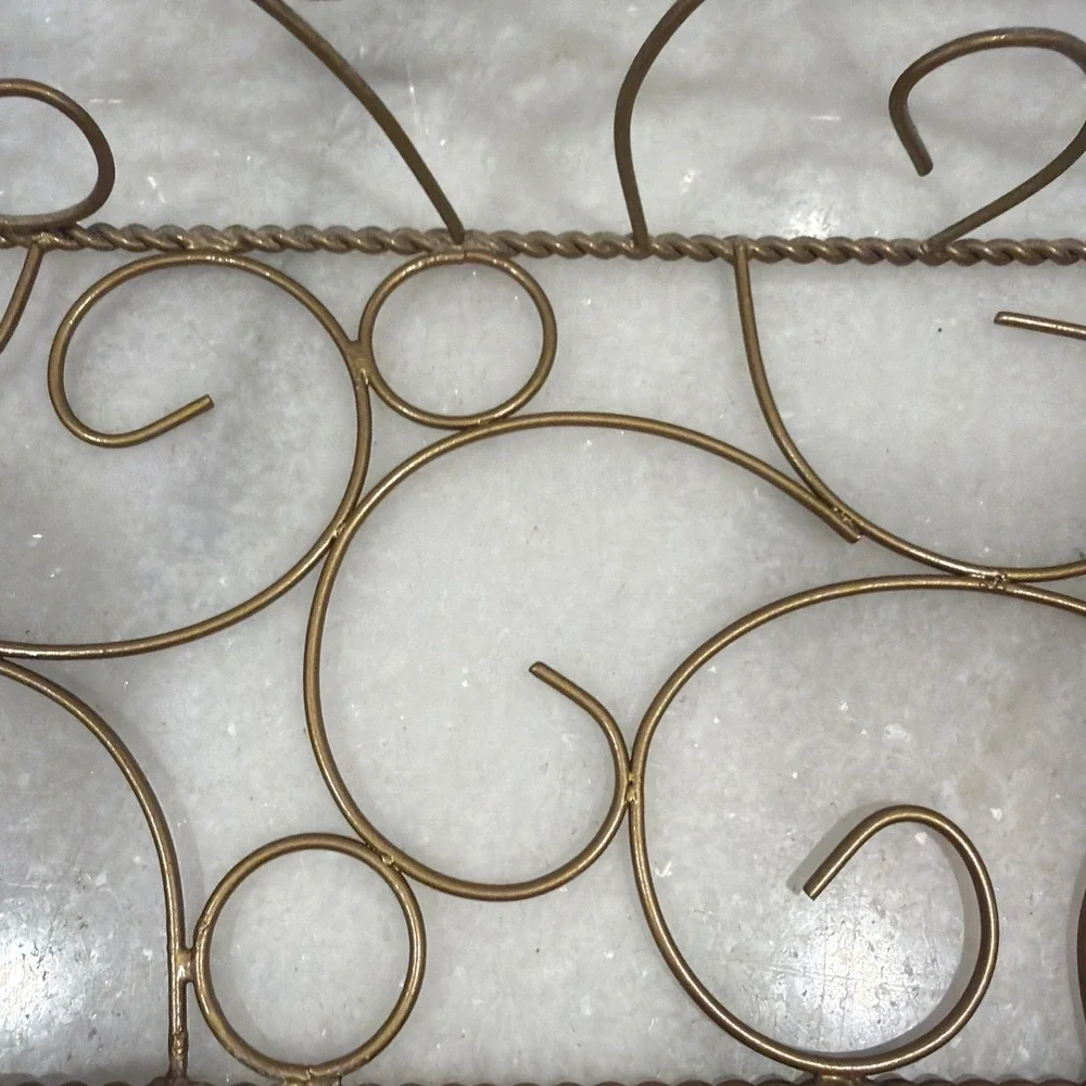 Metal Twisted Wire Basket Gold Tone Brass Look Handles Centerpiece Table Decor
